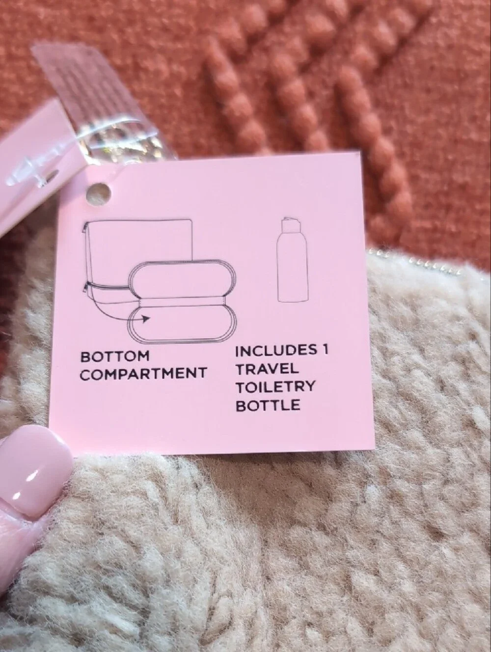 Juicy Couture Faux Fur & Metallic Cosmetic Pouch - Cream and Rose Gold